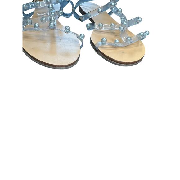 Schutz Yarin Studded Pearl Jelly Clear Beachy Flat Buckle Strap Sandals Size 8.5 - Picture 6 of 11
